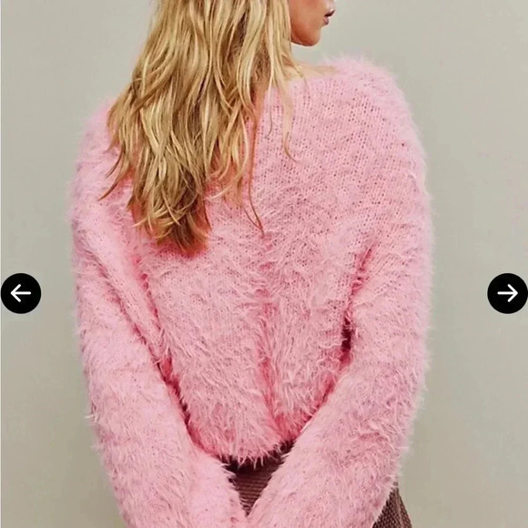 NWT new with tags FREE PEOPLE flurry soft fuzzy cropped sweater SMALL pink - Picture 6 of 12